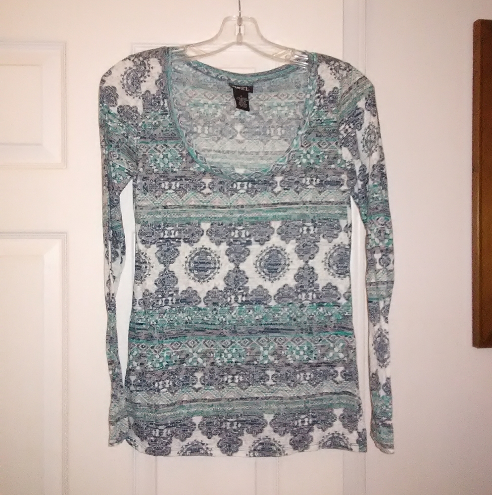 Rue 21 brand sheer aztec print long sleeve shirt